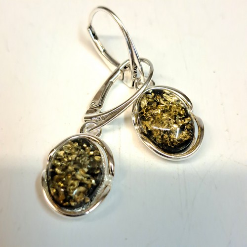 Click to view detail for HWG-2439 Earrings, Ovals Green Amber Dangles $38